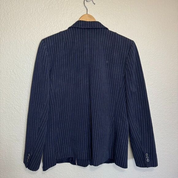 Banana Republic Blazer Women 14 Navy Pinstripe 1 Button Corporate Core Work - Picture 2 of 9